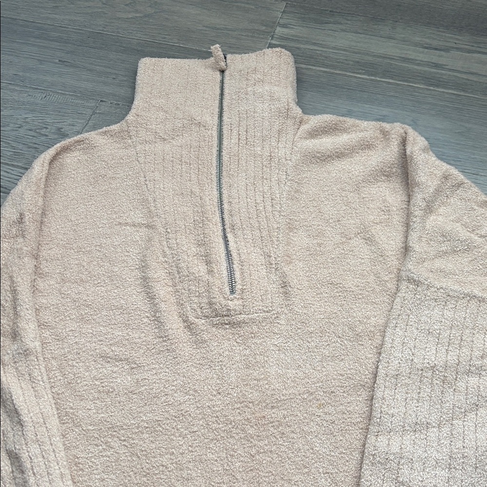 Barefoot Dreams | Cozy Chic Lite Half Zip Poncho Soft Camel Chenille Sweater S/M - Picture 6 of 16
